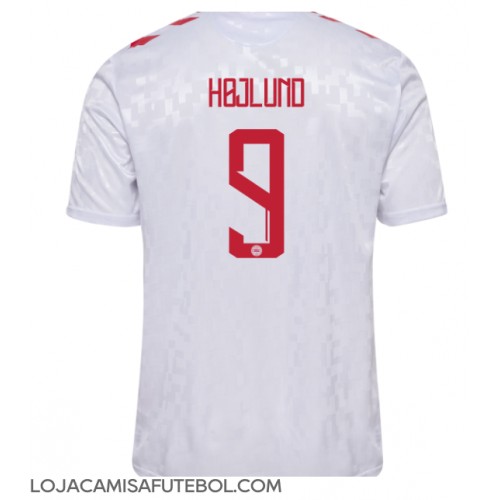 Camisa de Futebol Dinamarca Rasmus Hojlund #9 Equipamento Secundário Europeu 2024 Manga Curta